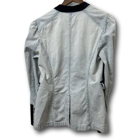 Free People Womens Jacket Medium Striped Denim Military Style Button Blazer - Picture 6 of 17